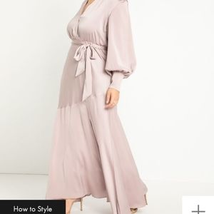ELOQUII Satin Maxi Dress in Mauve - Size 28 - Wrap Dress w/ Tie Belt